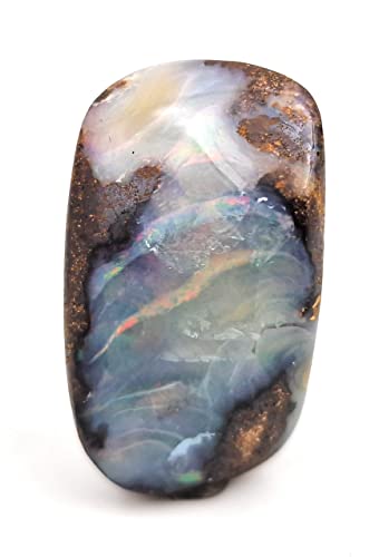 LeoLars-PABE gebohrter Boulder Opal Anhänger mit 50 cm Lederband, gemeiner Opal mit buntem Opalfeuer, Opal 29.6x11.4x8.9mm, Unikat, Handgeschliffen