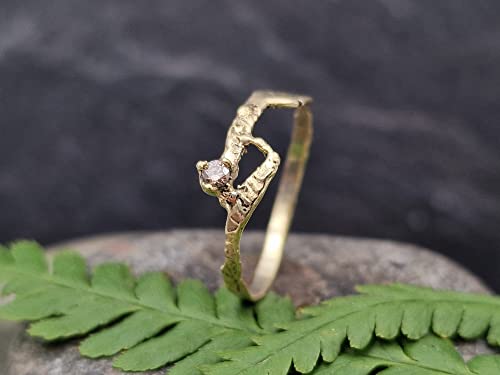 LeoLars-PABE Diamant Ring aus 585er Gelbgold, Gr.58 (18,2), 2,5mm Congacfarbener Diamant, Fusion, Organic Design, Unikat, Handarbeit