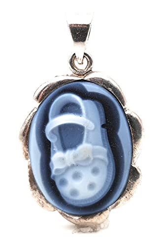 LeoLars-PABE Achat Gemme Babyschuh Anhänger aus 925er Silber, blumiger Rahmen, Anhänger 26.7x19x4.2mm