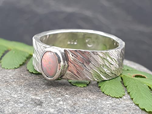 LeoLars-PABE Lightning Ridge Opal Ring, 925er Silber, Gr.54, Structure Design, Unikat, Handarbeit