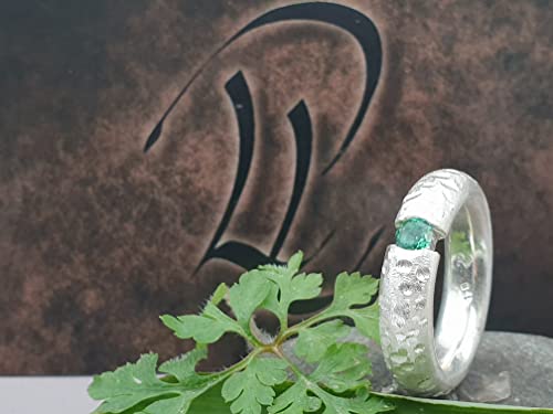LeoLars-PABE Grün-Blauer Turmalin Design Ring, Gr.56 (18), aus 925er Silber, Massiv, Structure Design, Unikat, Handarbeit