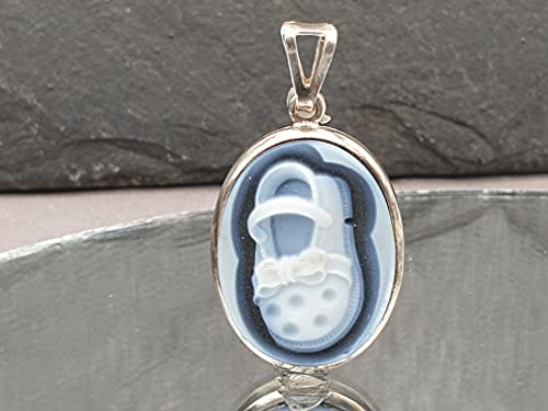 LeoLars-PABE Achat Gemme Babyschuh Anhänger aus 925er Silber, schlichter Rahmen, Anhänger 24.9x16.7x4.2mm