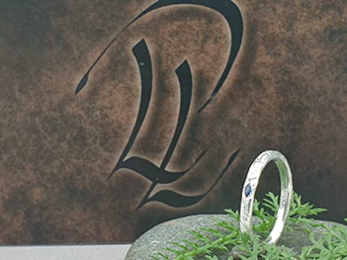 LeoLars-PABE Blauer Saphir Design Ring, Gr.49, aus 925er Silber, Navette, gehämmert, Unikat, Handarbeit