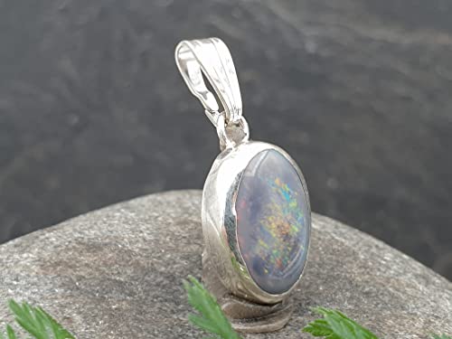 LeoLars-PABE Lightning Ridge Opal Anhänger Galaxie Nebel, aus 925er Silber, Opal 12.1x8.1mm, Unikat, Handarbeit