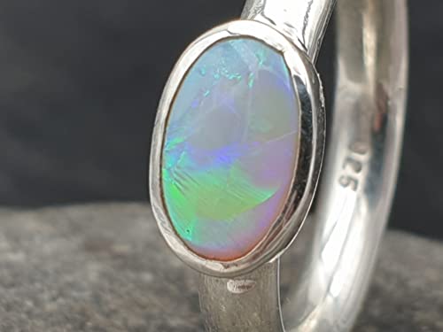 LeoLars-PABE Lightning Ridge Opal Ring, Gr.50, aus 925er Silber, Ringschiene rund, massiv, Unikat, Handarbeit