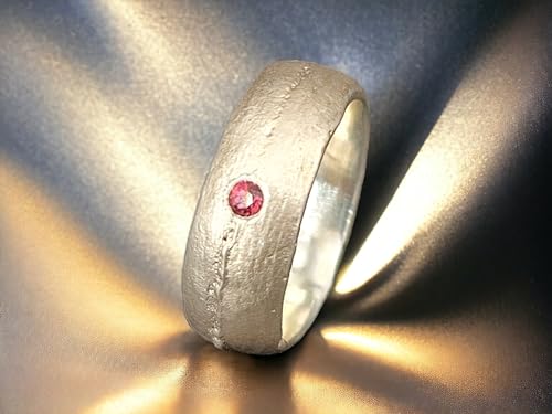 LeoLars-PABE Rhodolit Granat Sandguss design Ring, Gr.56 (17,8), aus 925er Silber mit typischer Oberflächen Struktur, Unikat, Handarbeit