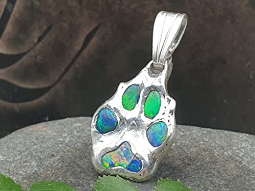LeoLars-PABE Lightning Ridge Chrystal Opal Pfötchen Anhänger, 925er Silber, Pfote, Multicolor, Unikat, Handarbeit