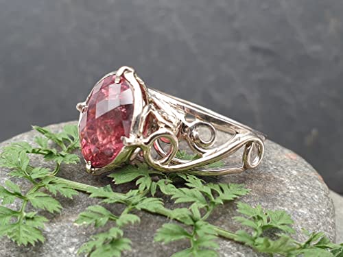 LeoLars-PABE Himbeerfarbener Turmalin Filigree Ring aus 750er Weißgold, Gr. 58, 6.05ct., filigran, verspielt, Unikat, Handarbeit