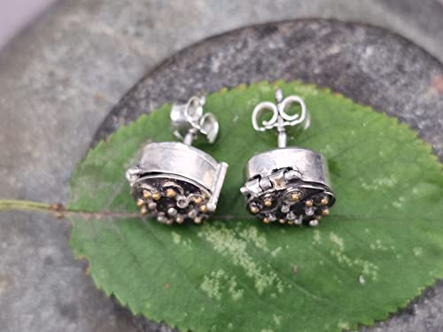 Ohrstecker mit Geheimfach aus 925er Silber und Feingold Elementen, magisch, mit Verriegelung, teilgeschwärzt, Unikat, Handarbeit