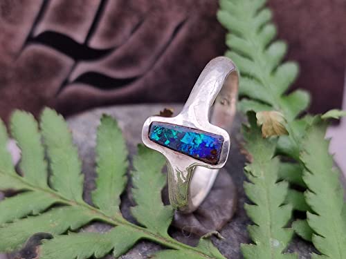 LeoLars-PABE Schwarzer Opal Ring, Gr.55 (17.5), aus 925er Silber, blaues Opalfeuer, Unikat, Handarbeit