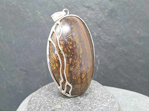 LeoLars-PABE Boulder Opal Anhänger aus 925er Silber, Optisch wie versteinertes Holz, Unikat, Handarbeit