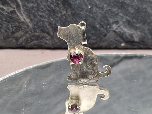 LeoLars-PABE Hundewelpen Anhänger aus 925er Silber mit rosa Turmalin Herz, seidenmatt, Hund, Handarbeit