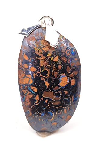 LeoLars-PABE Boulder Opal Anhänger mit Frontbohrung und Schlaufe aus 925er Silber, Matrix Opal, grüne Opaladern, Opal 35.7 x 21.4 x 6mm, Unikat, Handgeschliffen
