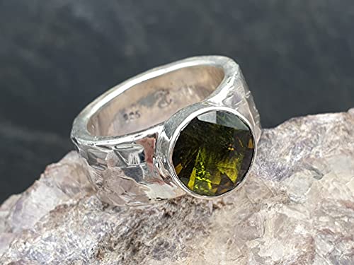 LeoLars-PABE Außergewöhnlicher Turmalin Ring aus 925er Silber, Gr.54, Farbwechsel Turmalin grün braun, Unikat, Handarbeit