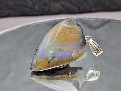 LeoLars-PABE Boulder Opal Anhänger mit 925er Silber Stiftöse, Mehrfarbig, Opal 28.4x20.3x8.5mm, Unikat, Handarbeit