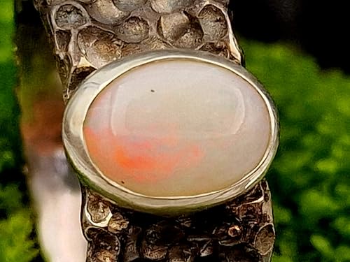 LeoLars-PABE Weißer Opal Design Ring, Gr.58-59, im Lava Style aus 925er Silber, natürlich, massiv, teilgeschwärzt, Unikat, Handarbeit