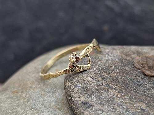 LeoLars-PABE Diamant Ring aus 585er Gelbgold, Gr.58 (18,2), 2,5mm Congacfarbener Diamant, Fusion, Organic Design, Unikat, Handarbeit