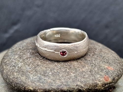 LeoLars-PABE Rhodolit Granat Sandguss design Ring, Gr.56 (17,8), aus 925er Silber mit typischer Oberflächen Struktur, Unikat, Handarbeit