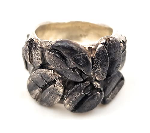 LeoLars-PABE Kaffee Design Ring, Gr.58, aus 925er Silber mit echten gegossenen Kaffeebohnen, massiv, Kaffeeliebhaber, Unikat, Handarbeit