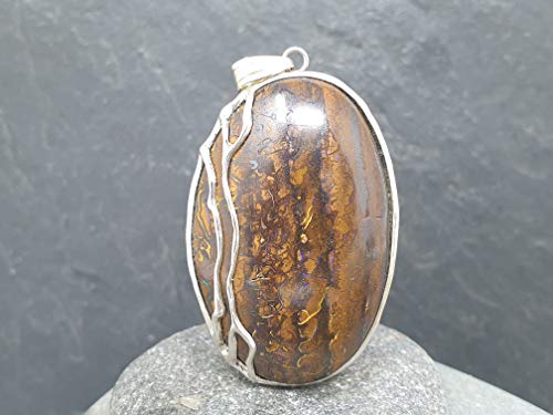 LeoLars-PABE Boulder Opal Anhänger aus 925er Silber, Optisch wie versteinertes Holz, Unikat, Handarbeit