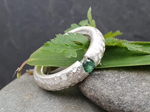 LeoLars-PABE Grün-Blauer Turmalin Design Ring, Gr.56 (18), aus 925er Silber, Massiv, Structure Design, Unikat, Handarbeit