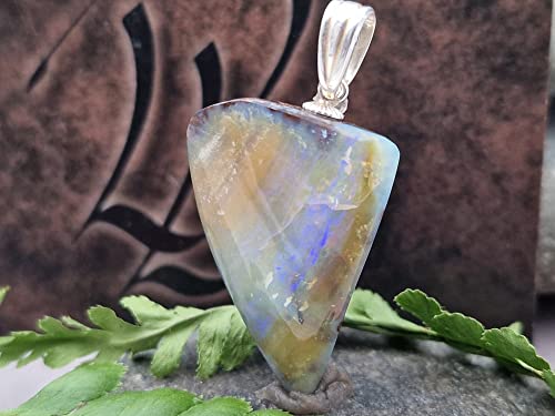 LeoLars-PABE Boulder Opal Anhänger mit 925er Silber Stiftöse, Mehrfarbig, Opal 28.4x20.3x8.5mm, Unikat, Handarbeit
