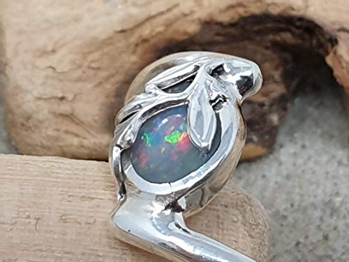 LeoLars-PABE Ring mit Lightning Ridge Opal aus 925er Silber mit Zweigen, Gr.58, Unikat, Handarbeit
