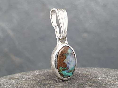 LeoLars-PABE Boulder Opal Anhänger aus 925er Silber, Opal 8x6mm, Unikat, Handarbeit