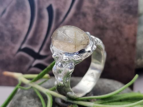 LeoLars-PABE Rutilquarz Ring, Gr. 57 (18.2), im Organic Design aus 925er Silber, Organisch, Seidenmatt, Unikat, Handarbeit