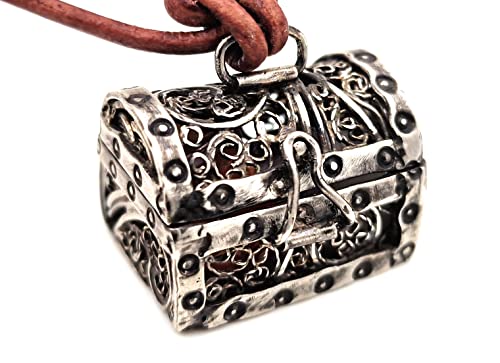 LeoLars-PABE Schatztruhe Filigree Anhänger aus 925er Silber, viele Details, zum öffnen und schließen, Schatz-verschiedene Edelsteine, Unikat, Handarbeit