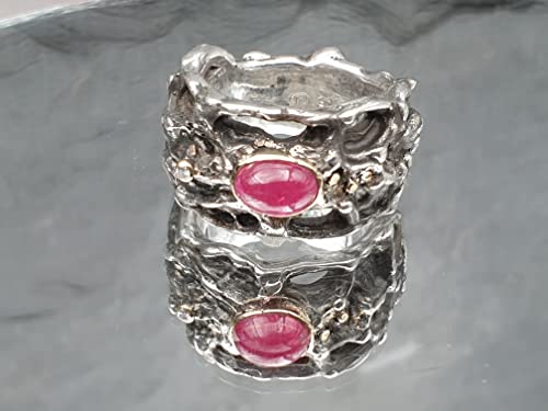 LeoLars-PABE Organic Design Rubin Ring, Gr.53-54, mit Brilliant aus 925er Silber mit Goldakzenten und Fassung, Unikat, Handarbeit
