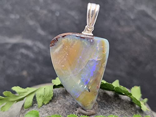 LeoLars-PABE Boulder Opal Anhänger mit 925er Silber Stiftöse, Mehrfarbig, Opal 28.4x20.3x8.5mm, Unikat, Handarbeit