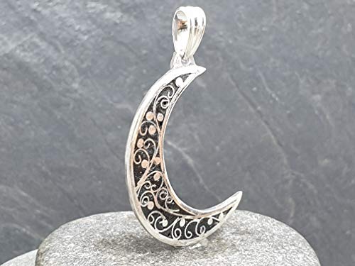 LeoLars-PABE 925er Silber Anhänger Halbmond, mystisch, magisch, emailliert, Unikat, Handarbeit