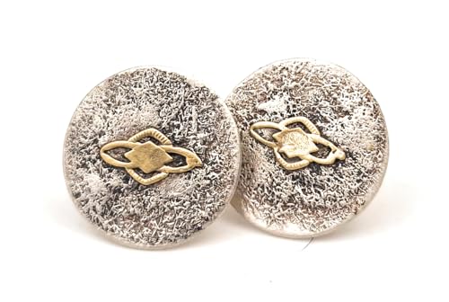 Design Ohrstecker aus 925er Silber mit feiner wilder Oberflächen Struktur Und Gelbgold Elementen, Unikat, Handarbeit