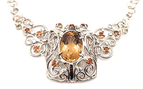 LeoLars-PABE Majestätisches Citrin - Bergkristall Collier aus 925er Silber, handgefertigte Kette, Groß, Statement, Königlich, aufwendig, leicht, Unikat, Handarbeit