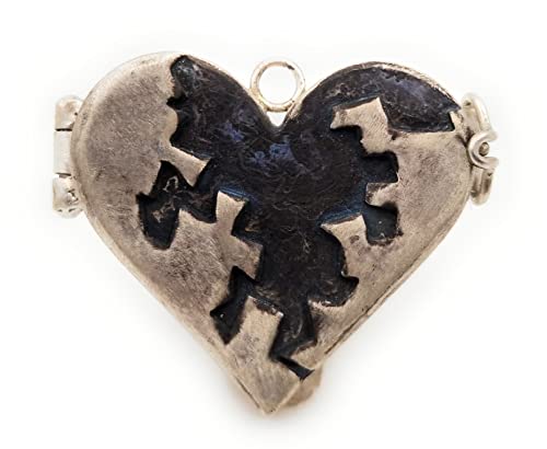 LeoLars-PABE 925er Silber Medaillon Broken Heart, groß, massiv, teilgeschwärzt, Design Medaillon, Unikat, Handarbeit