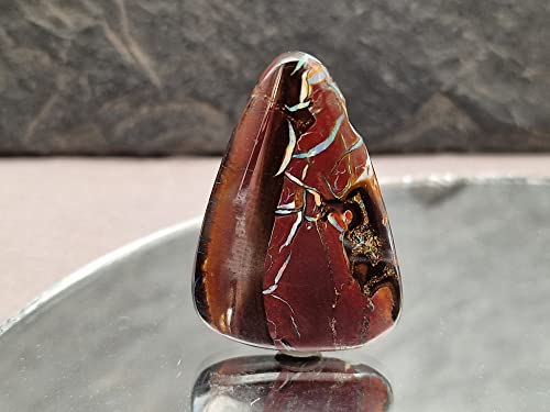 LeoLars-PABE Gebohrter Boulder Opal Anhänger mit 60cm Lederband, tolles Muster mit Farbe, Opal 32.7mm x 22.9mm x 5.4mm, Unikat, Handarbeit