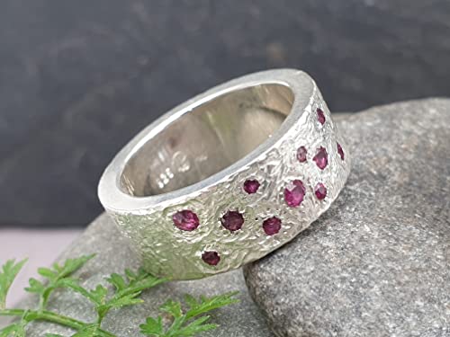 LeoLars-PABE Rubin Ring, Gr.56-57, aus 925er Silber im Structure Design mit 11 Rubinen, Unikat, Handarbeit