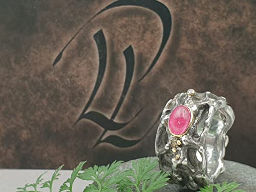 LeoLars-PABE Organic Design Rubin Ring, Gr.53-54, mit Brilliant aus 925er Silber mit Goldakzenten und Fassung, Unikat, Handarbeit