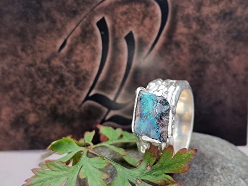 LeoLars-PABE Boulder Opal Ring im Organic Design, Gr. 58-59 (18.8), aus 925er Silber, massiv, organisch, Natur, Unikat, Handarbeit