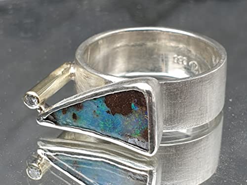 LeoLars-PABE Boulder Opal Design Ring, Gr.58 (18.7), aus 925er Silber mit Brilliant in 585er Kanal Fassung, Unikat, Handarbeit