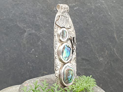 LeoLars-PABE Schneemann Design Anhänger aus 925er Silber mit Paua Muschel, Unikat, Handarbeit