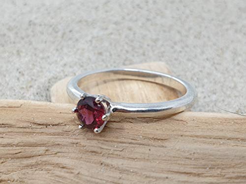 LeoLars-PABE Granat Ring aus 925er Silber, Solitaire, Gr.58, Unikat, Handarbeit