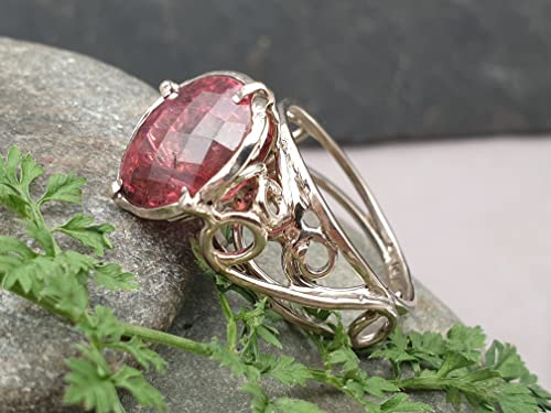 LeoLars-PABE Himbeerfarbener Turmalin Filigree Ring aus 750er Weißgold, Gr. 58, 6.05ct., filigran, verspielt, Unikat, Handarbeit