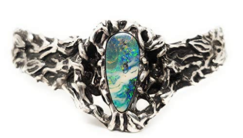 Armspange mit Boulder Opal aus 925er Silber, Organisches Design, Unikat, Handarbeit
