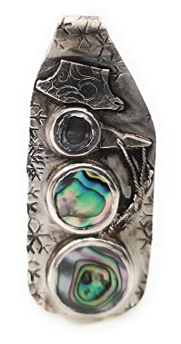 LeoLars-PABE Schneemann Design Anhänger aus 925er Silber mit Paua Muschel, Unikat, Handarbeit