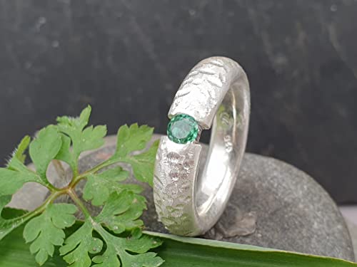 LeoLars-PABE Grün-Blauer Turmalin Design Ring, Gr.56 (18), aus 925er Silber, Massiv, Structure Design, Unikat, Handarbeit