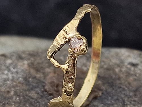 LeoLars-PABE Diamant Ring aus 585er Gelbgold, Gr.58 (18,2), 2,5mm Congacfarbener Diamant, Fusion, Organic Design, Unikat, Handarbeit