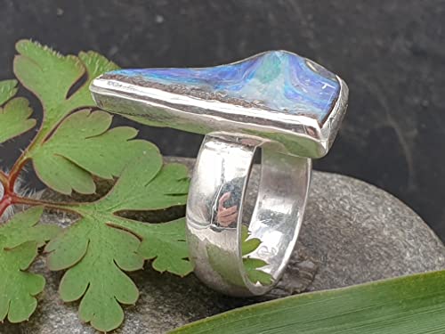 LeoLars-PABE Boulder Opal Design Ring, Gr.56 (18), aus 925er Silber, gecarvter Opal, Mehrfarbig, Unikat, Handarbeit