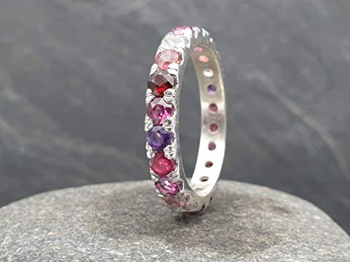 LeoLars-PABE Bandring, Memory Ring mit verschiedenen Edelsteinen aus 925er Silber, Gr.60, Unikat, Handarbeit